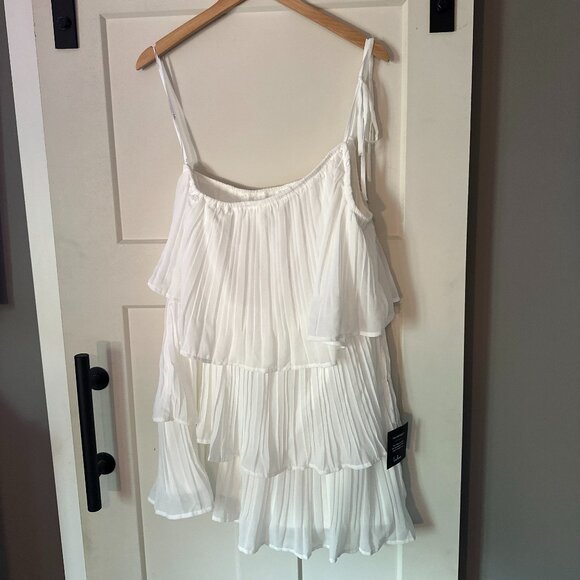 Lulus Blowing Kisses White Pleated One-Shoulder Mini Dress - XL, NWT - Picture 1 of 11